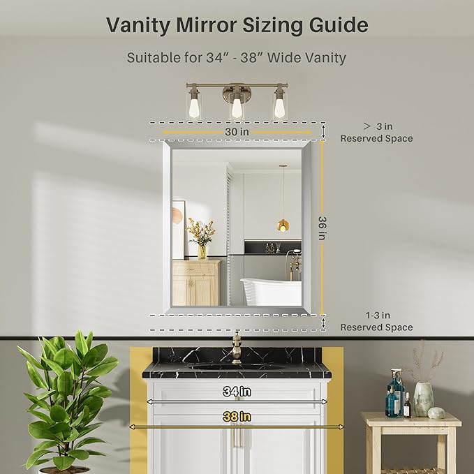 36x30 Inch Silver Bathroom Mirror - Image 2
