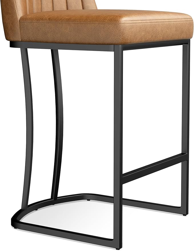 Counter Height Bar Stools Set of 6, Upholstered Leather Barrel Barstools - Image 8