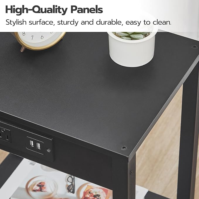 HOOBRO Side Table with Charging Station, Nightstand with 2-Tier Storage Shelf - Image 5