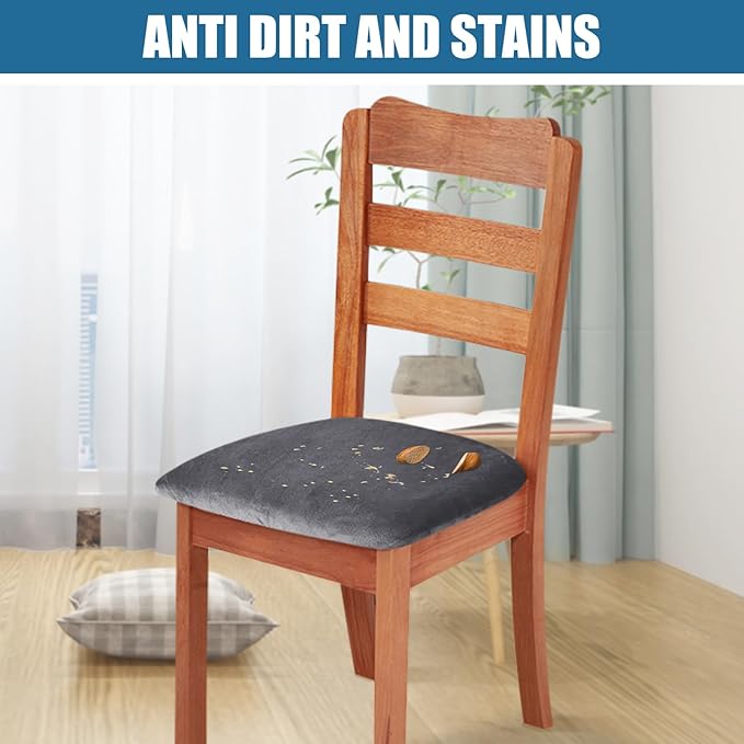 Smiry Velvet Seat Covers for Dining Room Chair Set of 6, Stretch Fit Removable - Image 3