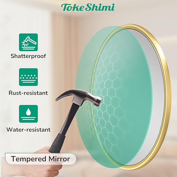TokeShimi 16 in Round Gold Mirror Framed, 16 x 16 Shatterproof Circle Bathroom - Image 4
