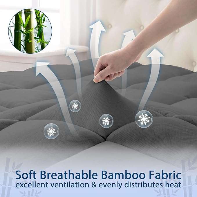 ELEMUSE California King Grey Cooling Bamboo Viscose Mattress Topper - Image 4