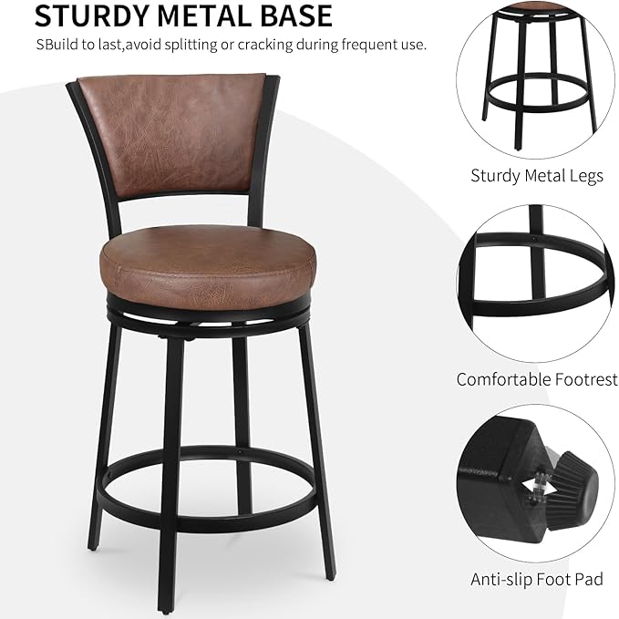 Bar Stools, Counter Height Barstools Set of 2, Modern Upholstered Counter Stools - Image 5