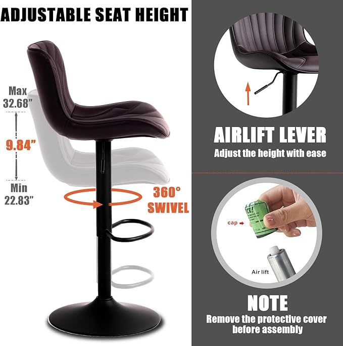 YOUNIKE 3 Brown Bar Stools Modern Swivel Counter Height Bar Chair - Image 4