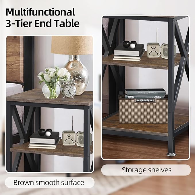 End Tables with Storage Shelf, Small Side Table 3-Tier, End Tables Living Room - Image 5