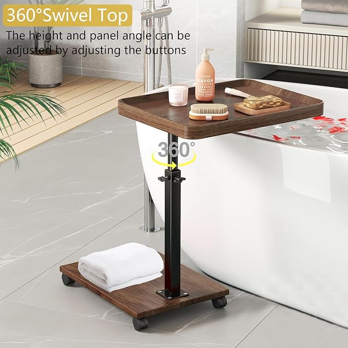 C Table End Table Adjustable Height, 360°Swivel TV Tray Table - Image 7