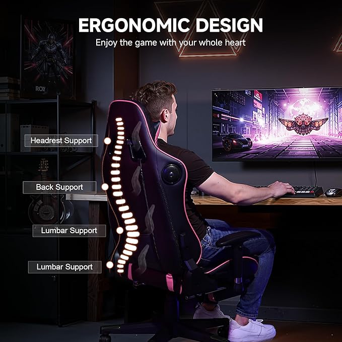 GTPLAYER Gaming Chair with Bluetooth Speakers and Footrest, Ergonomic Gamer - Image 2