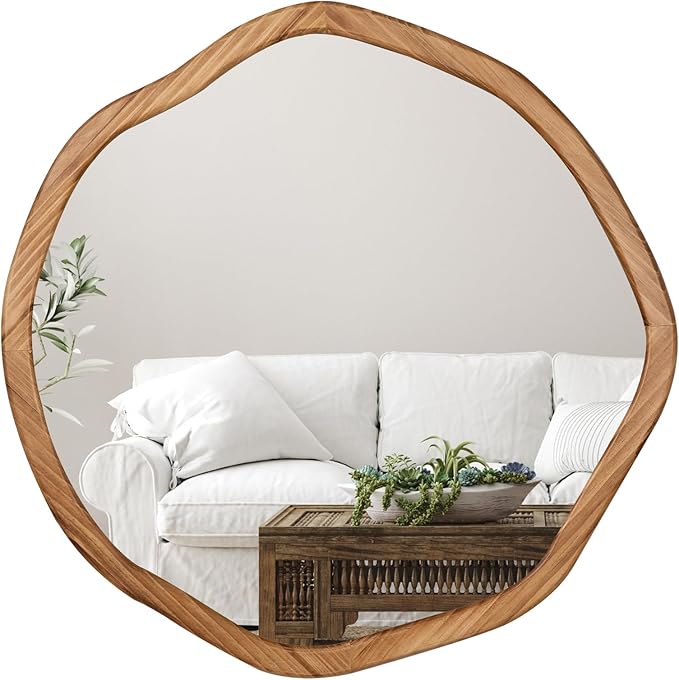 ULIKE Round Wood Mirror, 30 Inch Asymmetrical Circle Vanity Mirror - Image 9