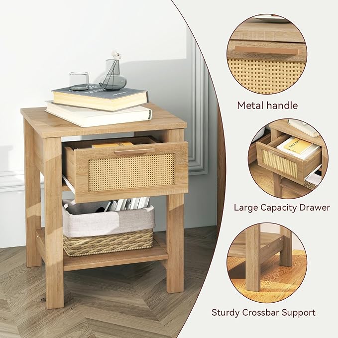 IBUYKE Rattan Nightstand Set of 2, Boho Night Stand - Image 6