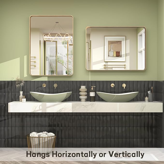 20x30 Inch Gold Framed Bathroom Mirror, Rectangle Brushed Gold Metal Vanity - Image 5