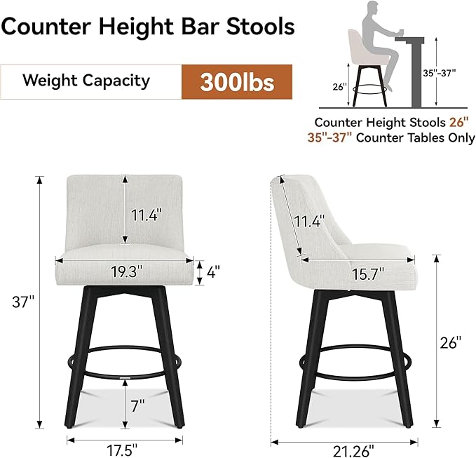 Counter Height Bar Stools Set of 4, Modern Swivel Barstools - Image 2