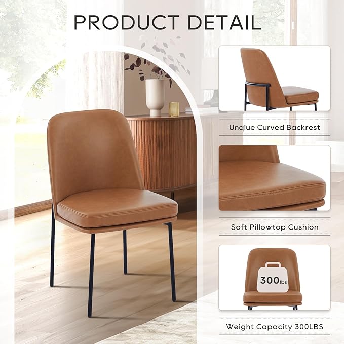 COLAMY Modern Dining Chairs Set of 4, Faux Leather Upholstered Kitchen Chairs - Image 3