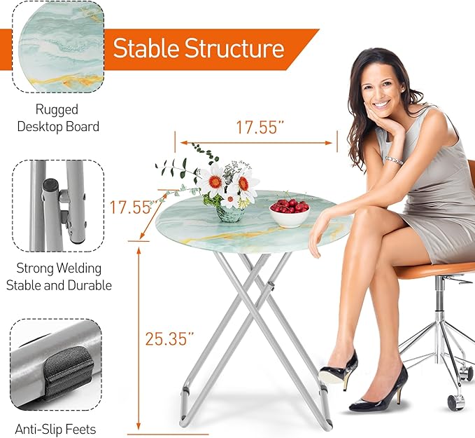 TV Tray Round Table, Small Foldable Table, Portable Dinner Table - Image 3