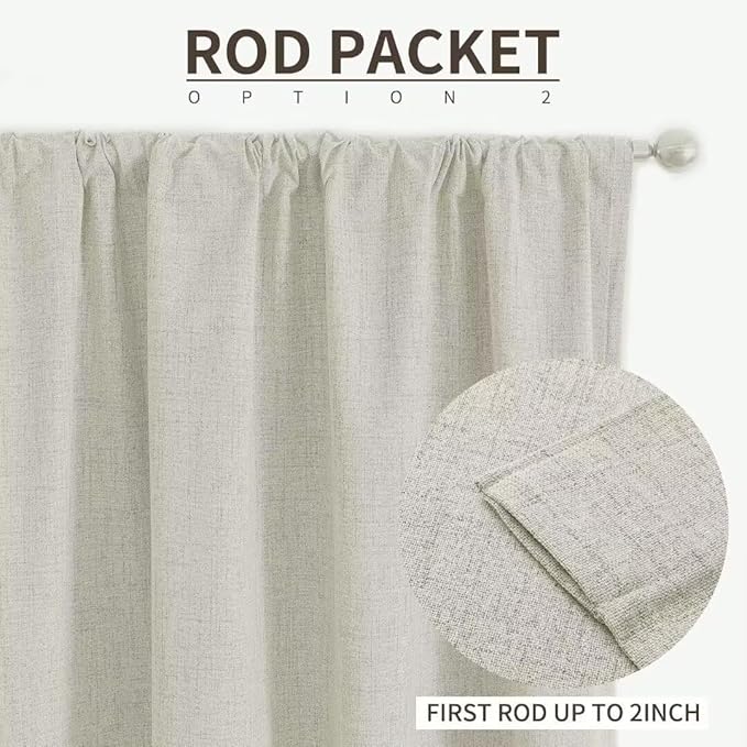 Joydeco Natural Linen Curtains 108 inch Length 2 Panels Set Burg 100% Blackout - Image 4