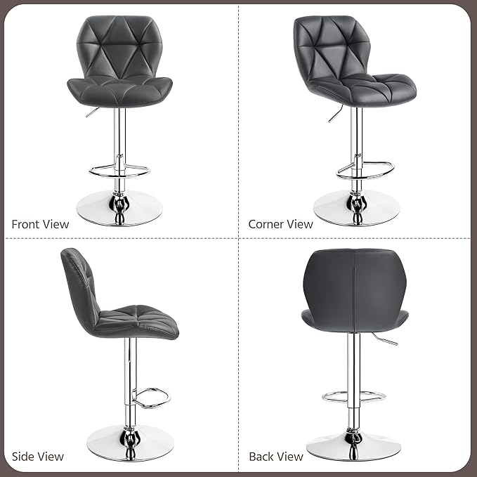 Yaheetech Gray Barstools Set of 2, PU Leather Bar Chairs - Image 5