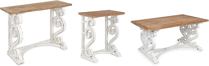 Kate and Laurel Wyldwood Rustic Carved Coffee Table, Distressed Brown and White - Image 4