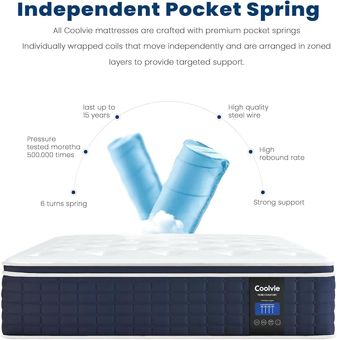 Coolvie 14 Inch Calking Gel Memory Foam Mattress Hybrid, Double Cooling Calk - Image 8
