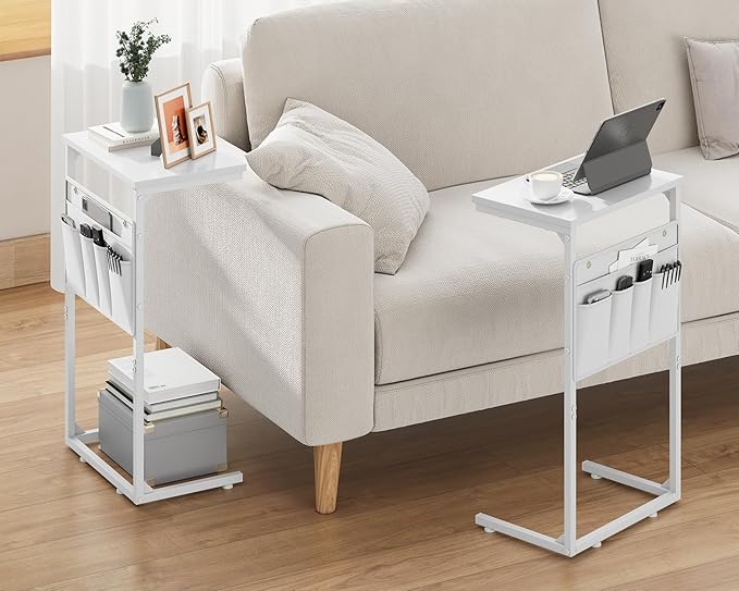 Vagusicc C Shaped End Table, Small Couch Side Table, Tall Couch Desk Slide - Image 2