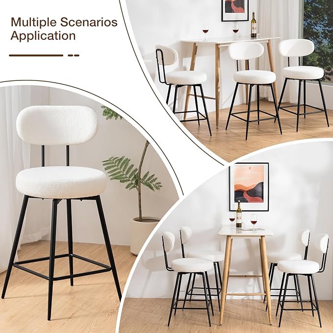 HOMMPA Swivel Bar Stools Set of 3 Counter Height Bar Stools Chiars 26'' Boucle - Image 7