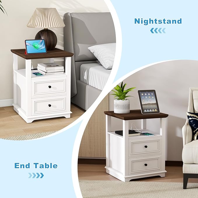 Vipbear Farmhouse Nightstand 18" White End Table - Image 5