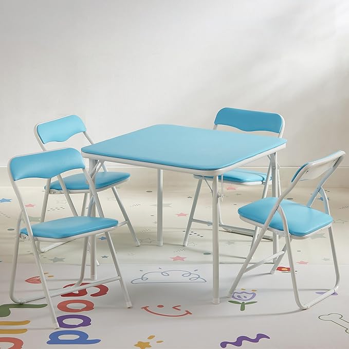 VECELO Kids Folding Activity Table and Chairs 5 Pcs Set, - Image 2