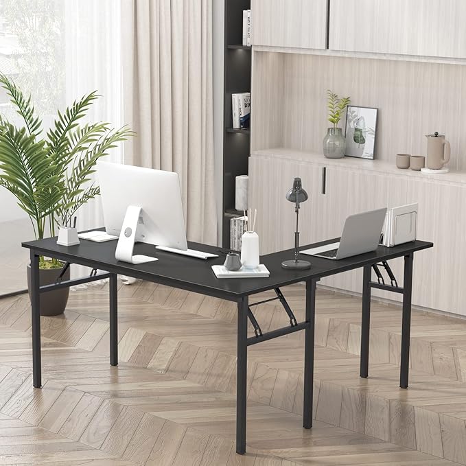 DlandHome Reversible L-Shaped Desk Large Corner Desk Folding Table Computer - Image 4
