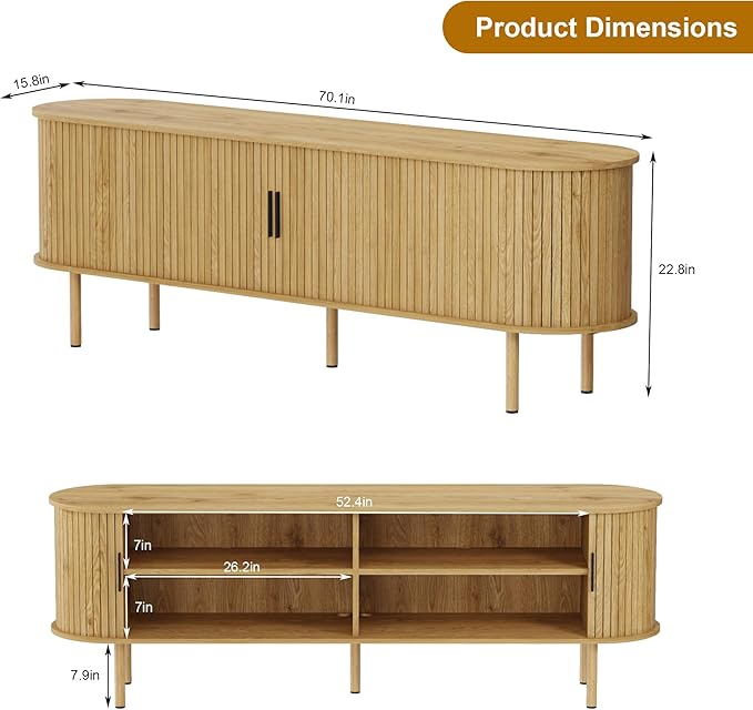GarveeHome 70.1" TV Stand, Modern TV Console Table - Image 2