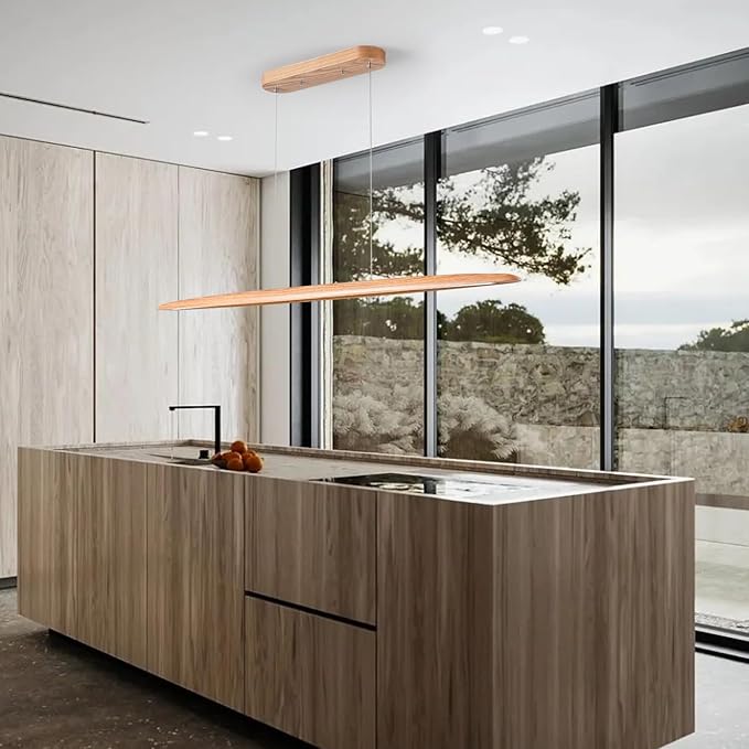 51" 36W Wood LED Linear Pendant Light Fixture Led Dining Room Light Dimmable - Image 6