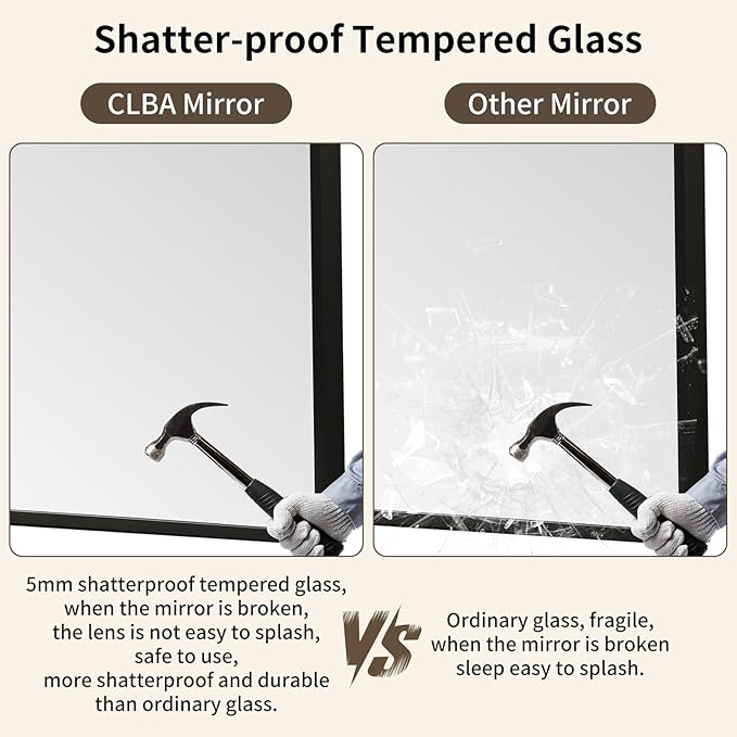 Matte Black Mirror, 24x32 Inch Aluminum Framed Rectangle Mirror, Tempered Glass - Image 4