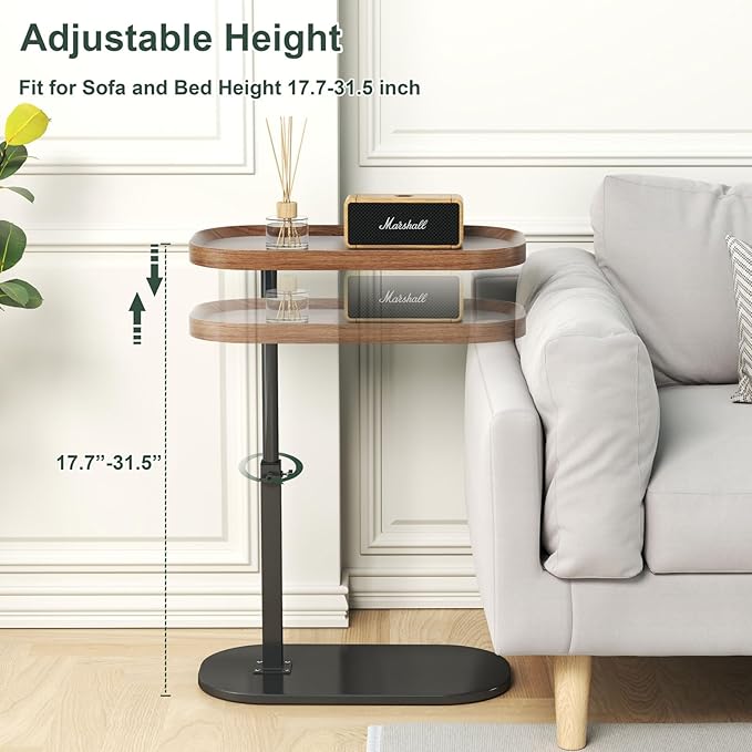 C Shaped Side Table Adjustable Height, 360°Swivel C Shaped End Table, Couch - Image 2