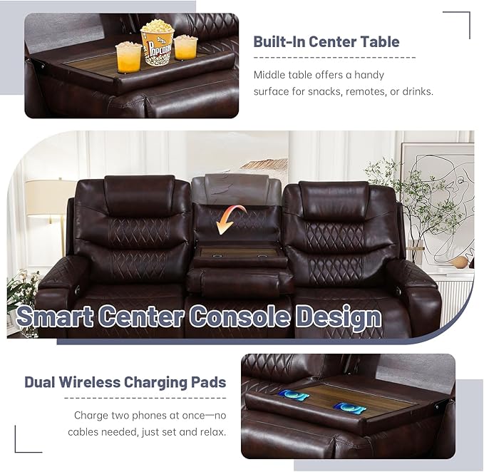 PU Leather Power Wall Hugger Chair Double Reclining Sectional Sofa 3-Seater - Image 5