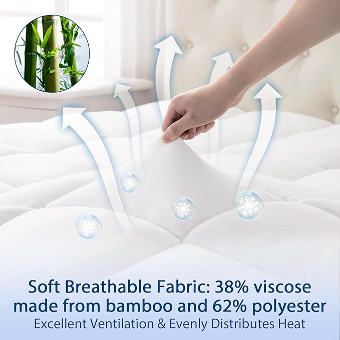 ELEMUSE King Cooling Bamboo Viscose Mattress Topper - Image 4
