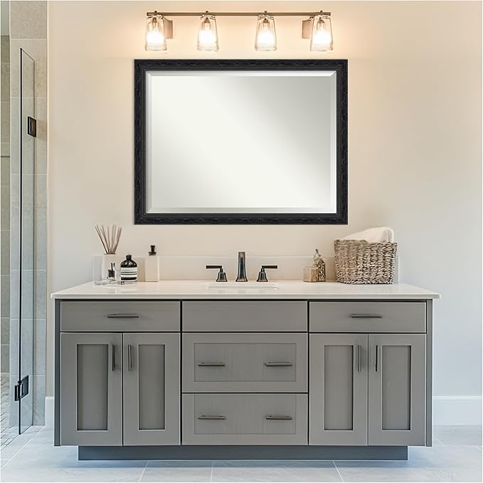 Amanti Art Bathroom Mirror for Over Sink, 35x45 Filigree Gloss Black Rectangle - Image 5