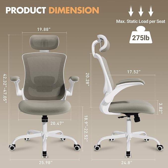High Back Office Chair with Adjustable Lumbar Support & Headrest, Ergonomic - Image 2