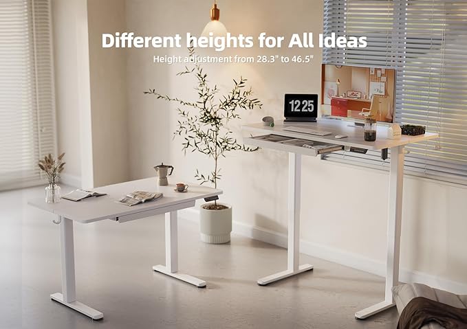 YDN Standing Desk with Drawers, 55 x 24 Inch White Standing Desks Electric - Image 5