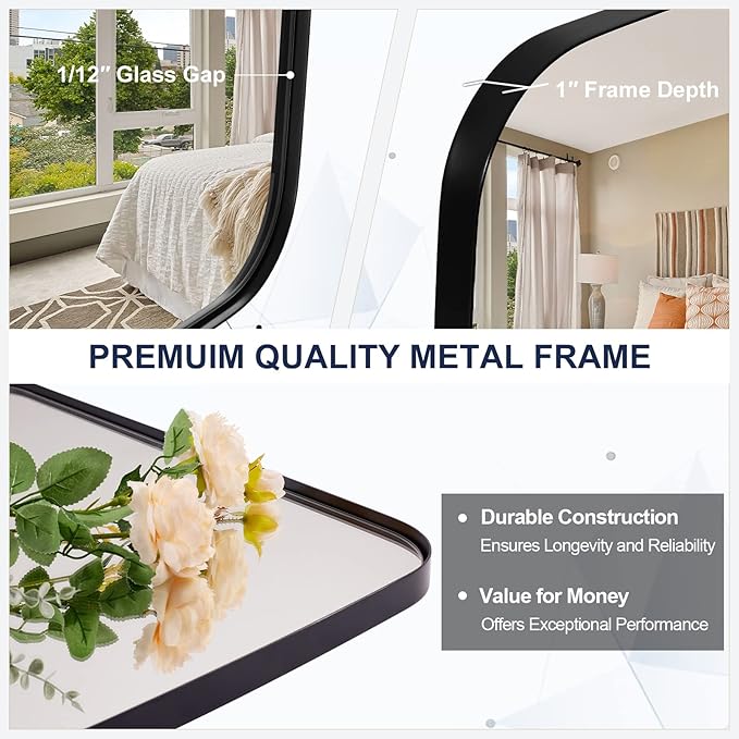 ANDY STAR 30x40” Black Bathroom Mirror, Oblong Vanity Mirror - Image 4