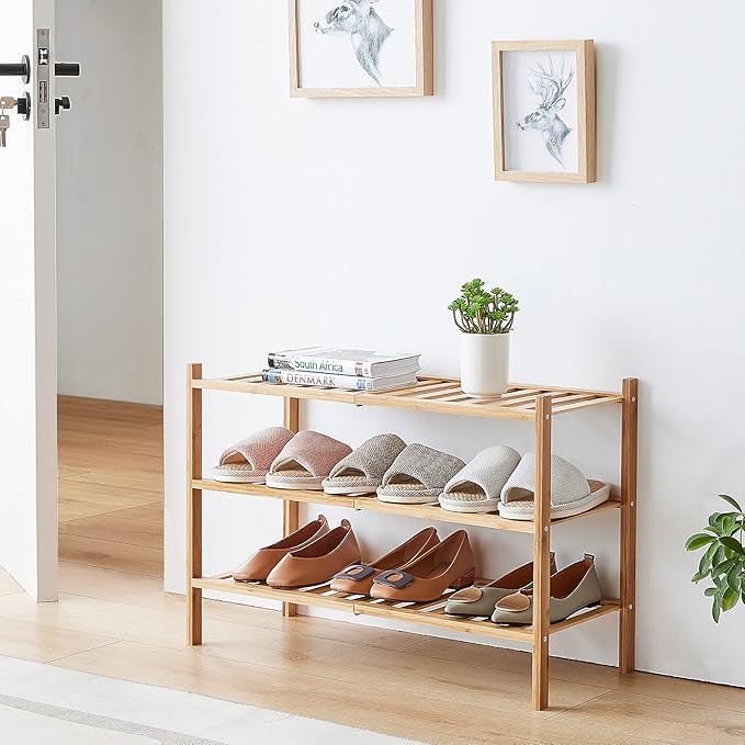 6-Tier Bamboo Shoe Rack for Entryway, Stackable | Foldable | Natural, Shoe - Image 8