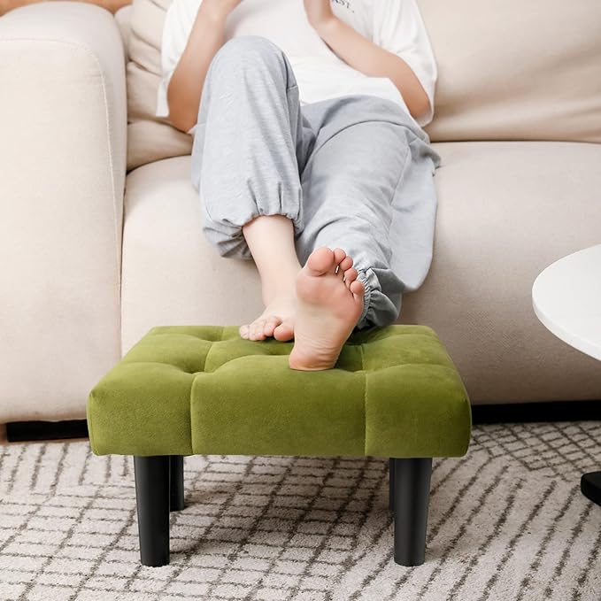 HOUCHICS Small Footstool Ottoman, Velvet Soft Footrest Ottoman by HOUCHICS