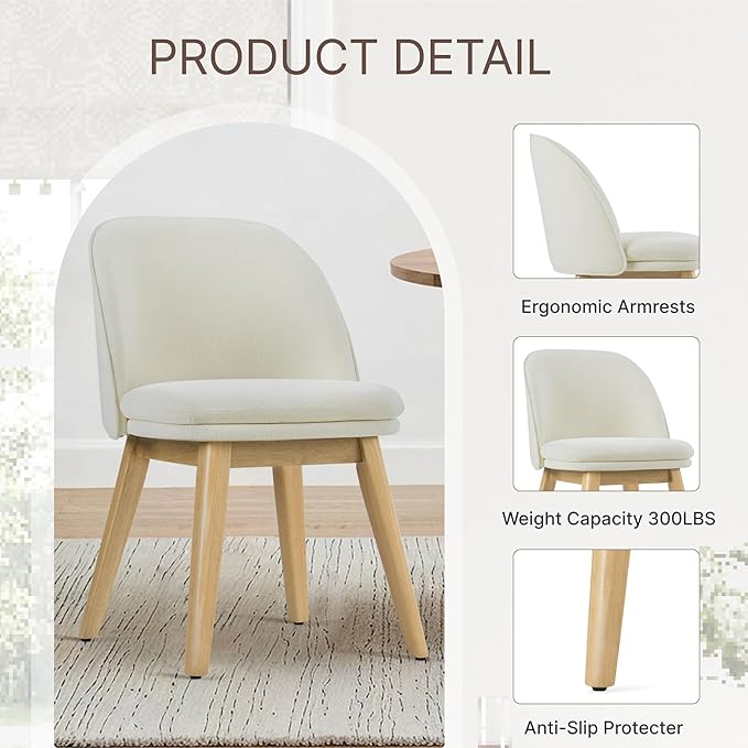 Wooden Dining Chairs Set of 4, Fabric Upholstered Modern Dining Room Chairs - Image 5
