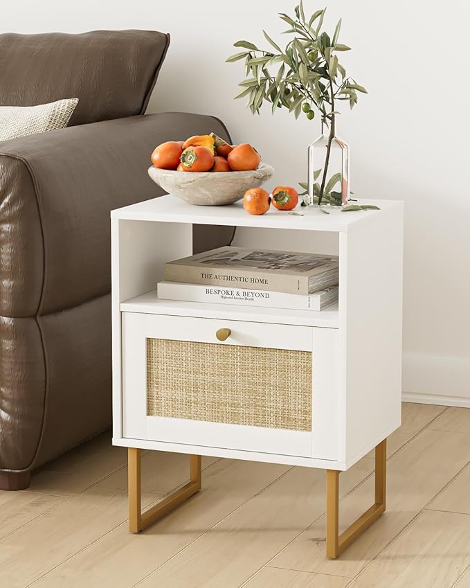 Rattan Nightstand, Mid Century Modern Night Stand, Boho Farmhouse Wood Bedside - Image 3