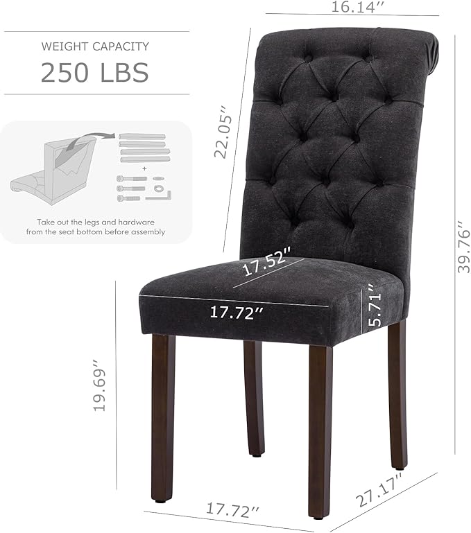 COLAMY Button Tufted Dining Chairs Set of 4, Parsons Upholstered Fabric Dining - Image 3