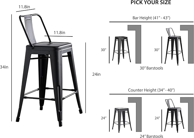 AC Pacific Modern 24” Metal Barstool Set of 2 – Country Rustic Style - Image 3