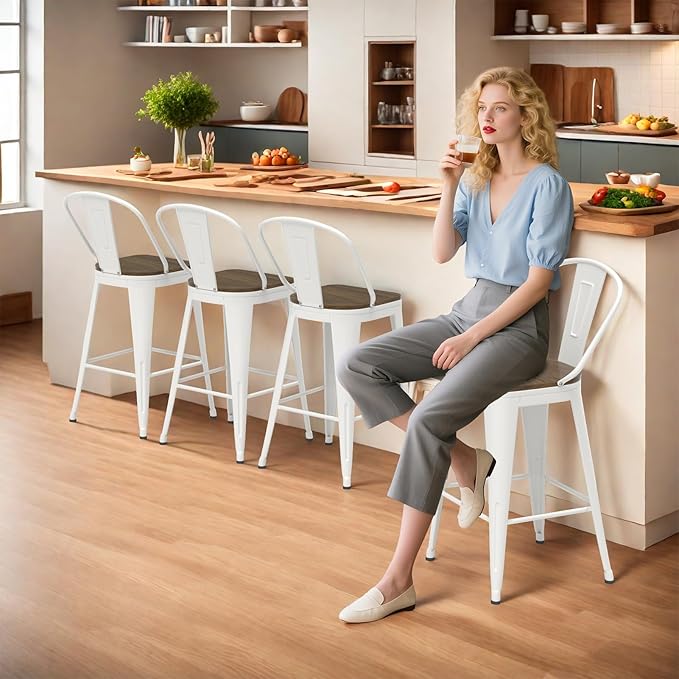 24” Swivel Bar Stools Set of 4, Counter Height Bar Stools Wooden Seat, Metal - Image 8