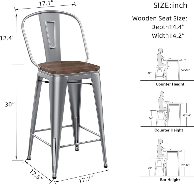 Yongqiang 30 inch Bar Stools Set of 4 Farmhouse Bar Height Stools High Back - Image 3