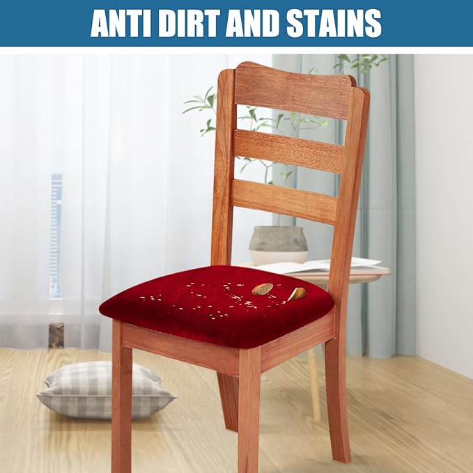 Smiry Velvet Seat Covers for Dining Room Chair Set of 6, Stretch Fit Removable - Image 3