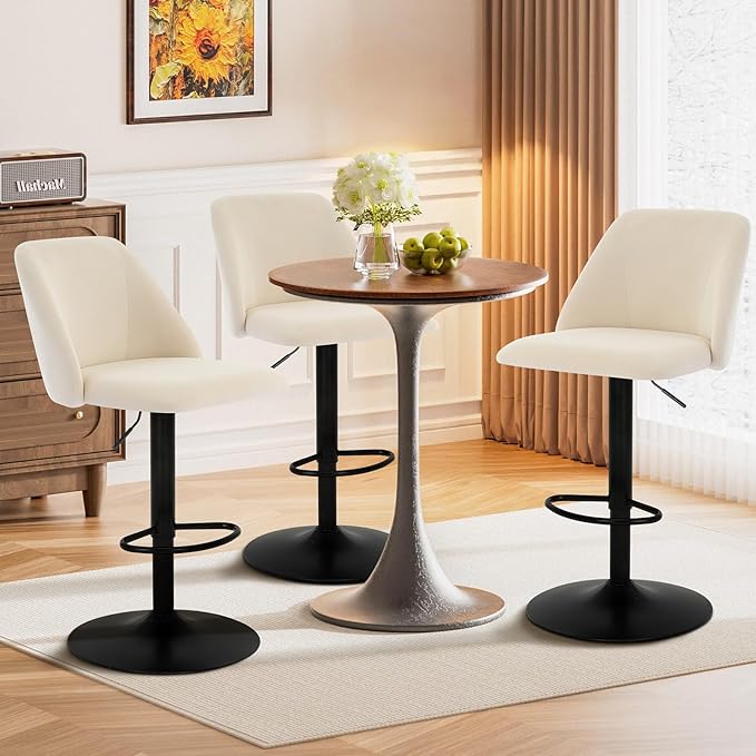 COLAMY Bar Stools Set of 3, Modern Swivel Bar Chairs, Adjustable Upholstered - Image 7