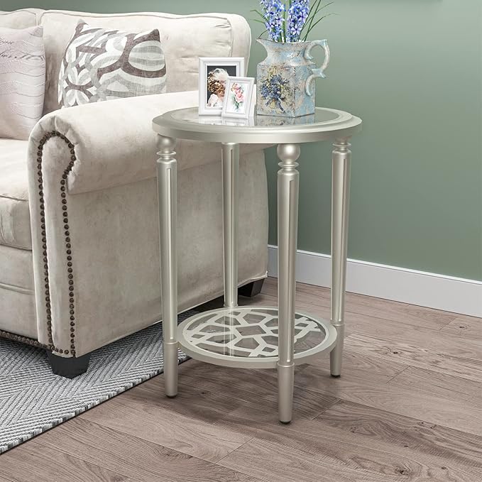 COSIEST Round Side Table, End Table Glass - Image 9