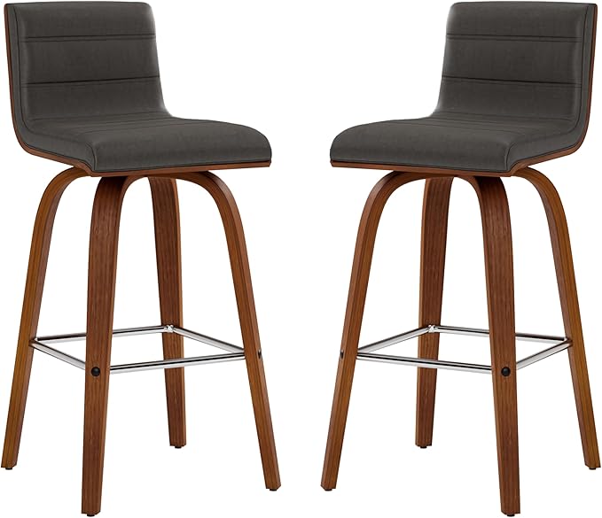 Armen Living Vienna 26" Counter Height Swivel Grey Faux Leather and Walnut Wood - Image 11