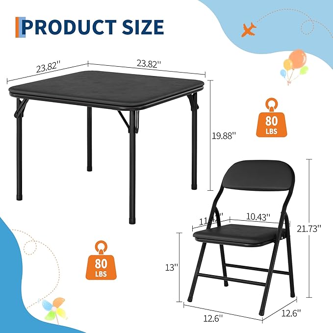 IDEALHOUSE 3 Piece Folding Kids Table and Chairs Set, Children Activity Table - Image 3