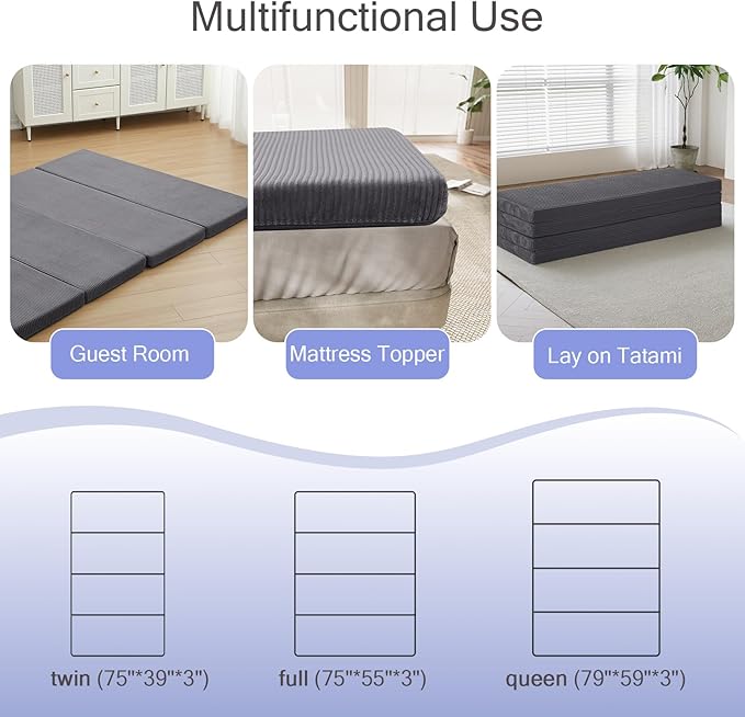 MeMoreCool Folding Foam Futon Mattress Full, Foldable Japanese Floor Mattress - Image 3